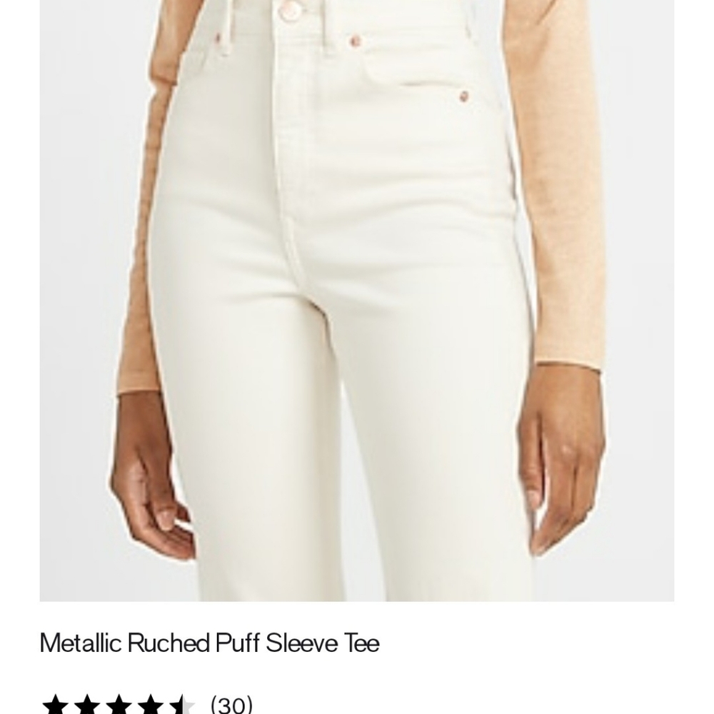 Express Metallic Ruched Puff Sleeve Tee - Picture 2 of 9